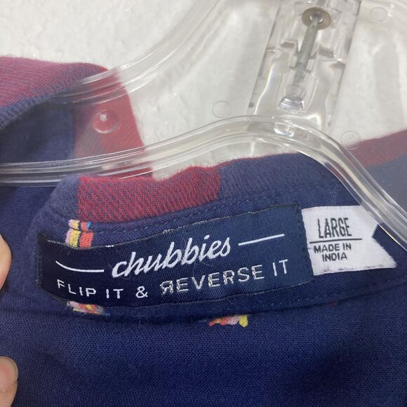 Chubbies Shirt Mens Large Red Blue Plaid Flannel Reversible Palm Tree Casual - Picture 10 of 12